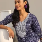 Indigo Printed Silk Blend Straight Kurta
