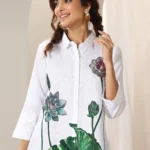 White Cotton Blend Straight Short Kurti