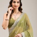 Mehendi Zariwork Tissue Saree