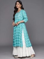 Turquoise Blue Embellished Rayon A-Line Kurta - Image 2